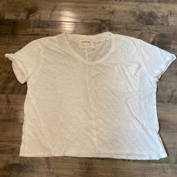 We the Free Linen Blend Boxy White Pocket Burnout tee Med - Picture 1 of 6